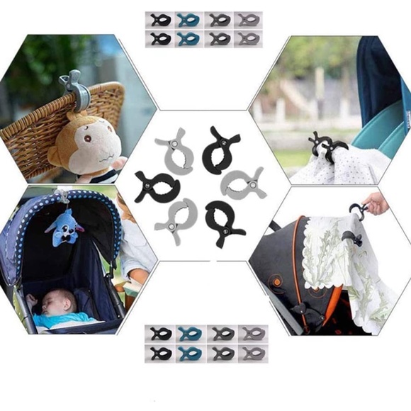 Stroller hooks set of 8 grey teal black white like new - Picture 3 of 6